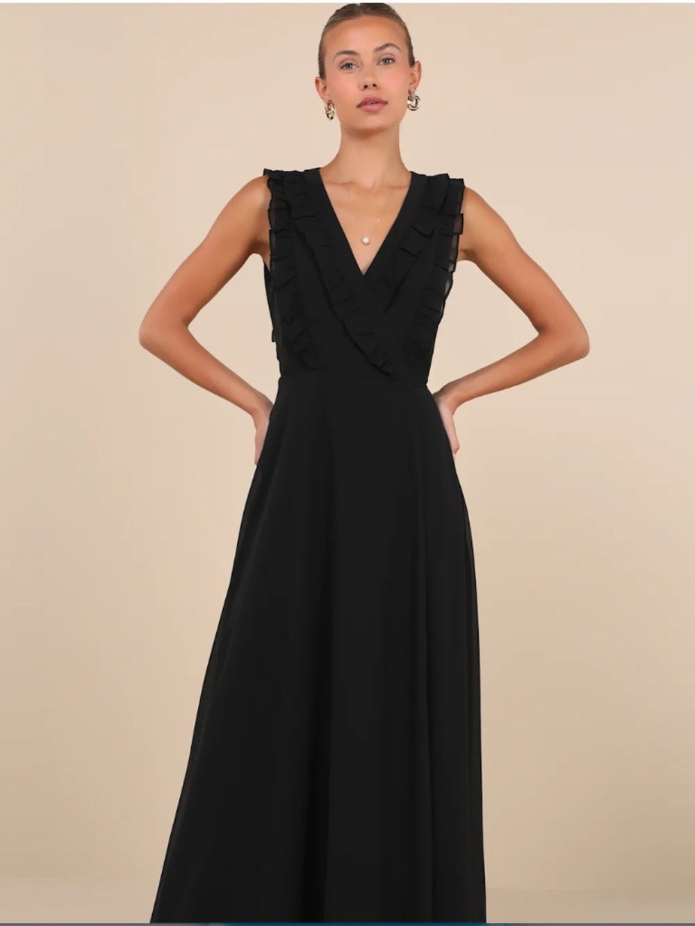 Major Elegance Black Sleeveless Ruffled Wrap Maxi Dress Small NWT